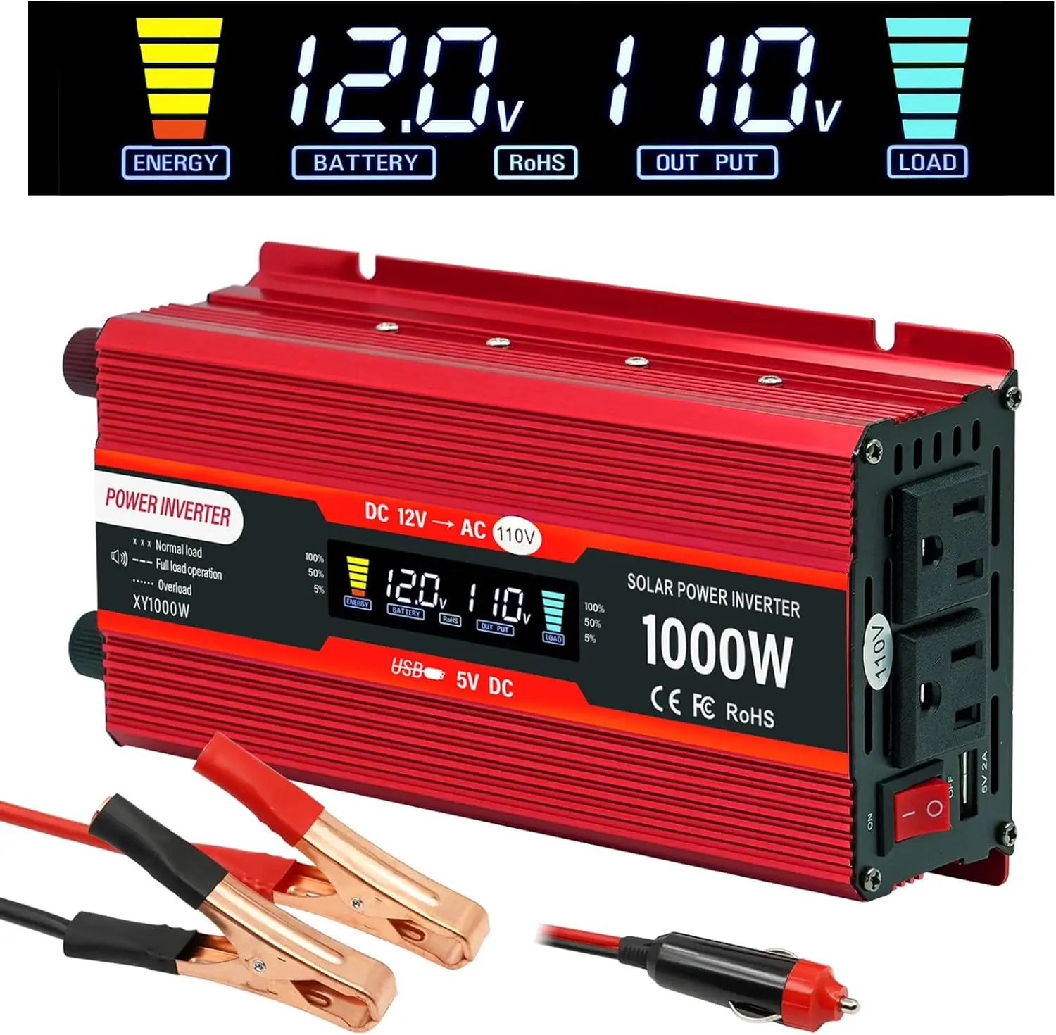 

Car Power Inverter 12v to 110v 1000W/2000W(Peak) Power Inverters for Vehicles Truck Home with Dual AC Outlets and 5V USB