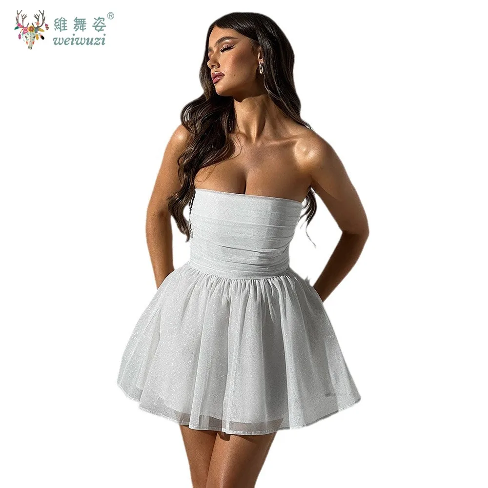 Fashionable and Sexy One Neck Strapless Puffy Skirt Sleeveless Backless Sparkling Evening Dress Cocktail Party Evening Dress