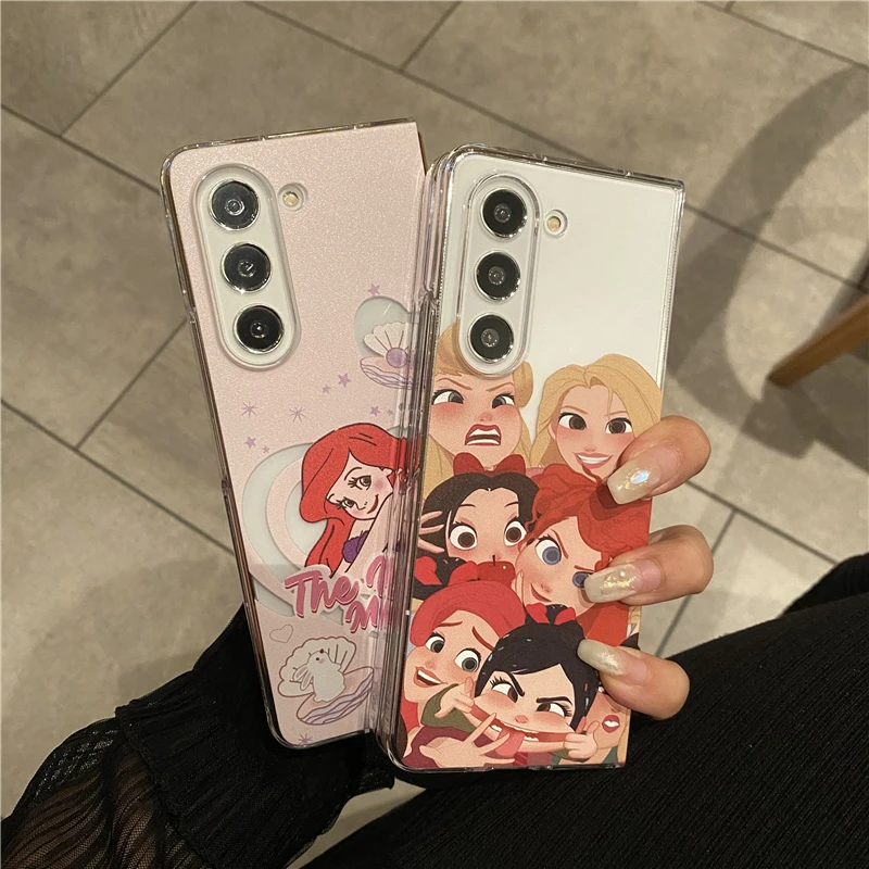 Phone Case For Samsung Galaxy Z Fold 3 4 5 Cute Monsters Sanrio Kitty Melody Kuromi Transparent Hard PC + Soft Edge Back Cover