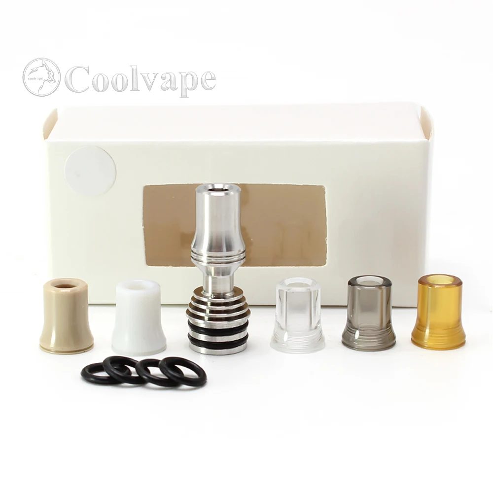 

SXK Four One Five 415 Tombo Giri Baby Style 510 Drip Tip Kit Silver 1x 510 Base 6 x Mouthpiece SS + Peek + PET + Ultem + PC