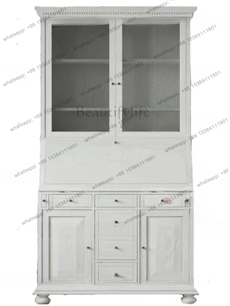 American solid wood one-piece desk chest one-piece French retro flip secretary cabinet