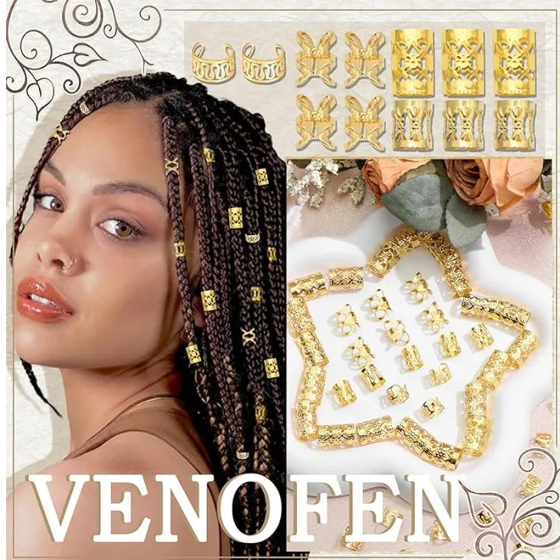 

120PCS Vintage Hair Jewelry Set Hollow Metal Rings For Dreadlocks Braiding Women Girls Multi Purpose Boho Festival Hairstyles