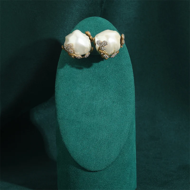 Baroque Shell Bulb Large Shapes Pearls Earrings Irregular Women Bride Antique Vintage Gold Color Jewelry Gifts for Women Useful view 3