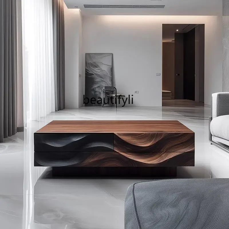 

zxqHigh-end walnut coffee table rectangular Italian minimalist modern home living room art creativity