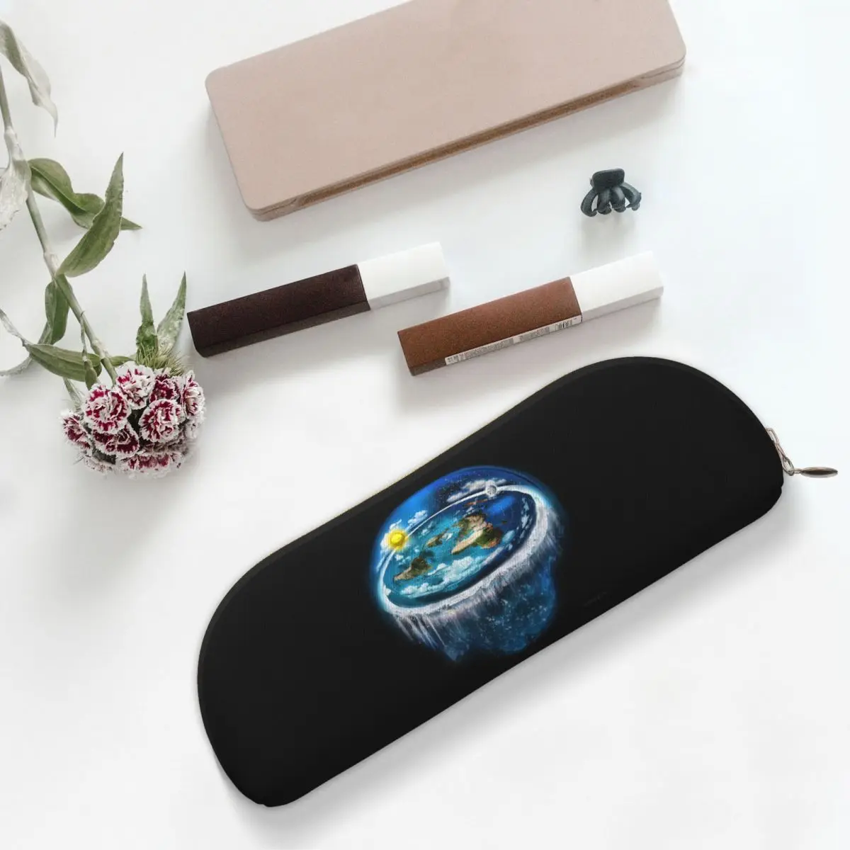 

Flat Earth With Dome Art Pencil Cases Pencil Pouch Storage Stationery Supplies Large Storage Pen Box Pencil Bag for Students