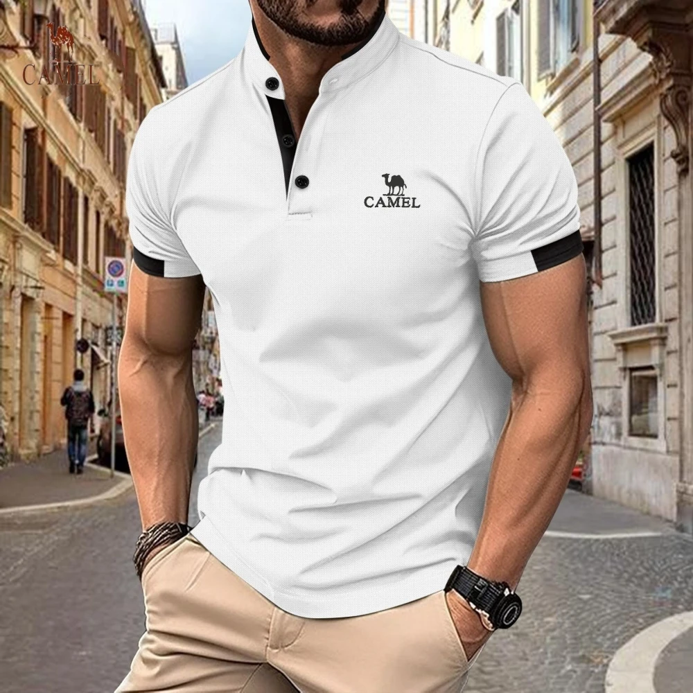 

New Men's Embroidery Brand Waffle Henley Short Sleeved Polo Shirt, Summer Fashion, Business Casual Multifunctional Top