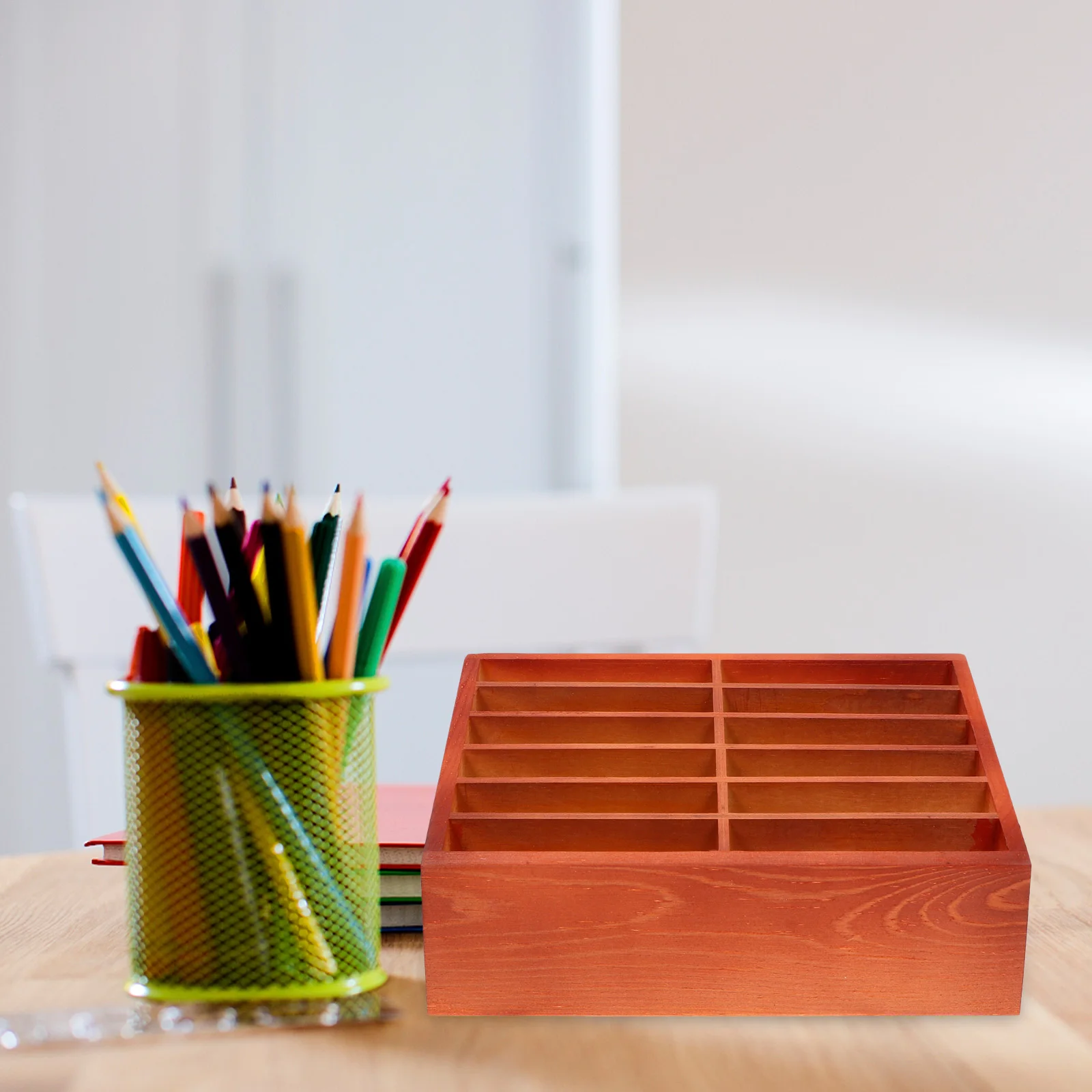 

Wooden Storage Box Office Classroom Organizer Holder Desktop Rack Eco-Friendly Natural Wood Multi-Grid Cell Phone Display