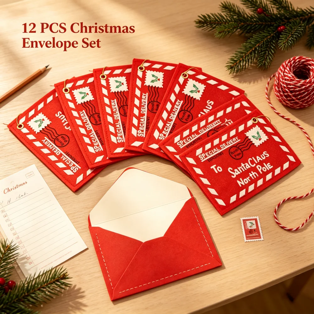 12Pcs Santa Claus Felt Envelop - Embroidery Xmas ulasan dan harga
