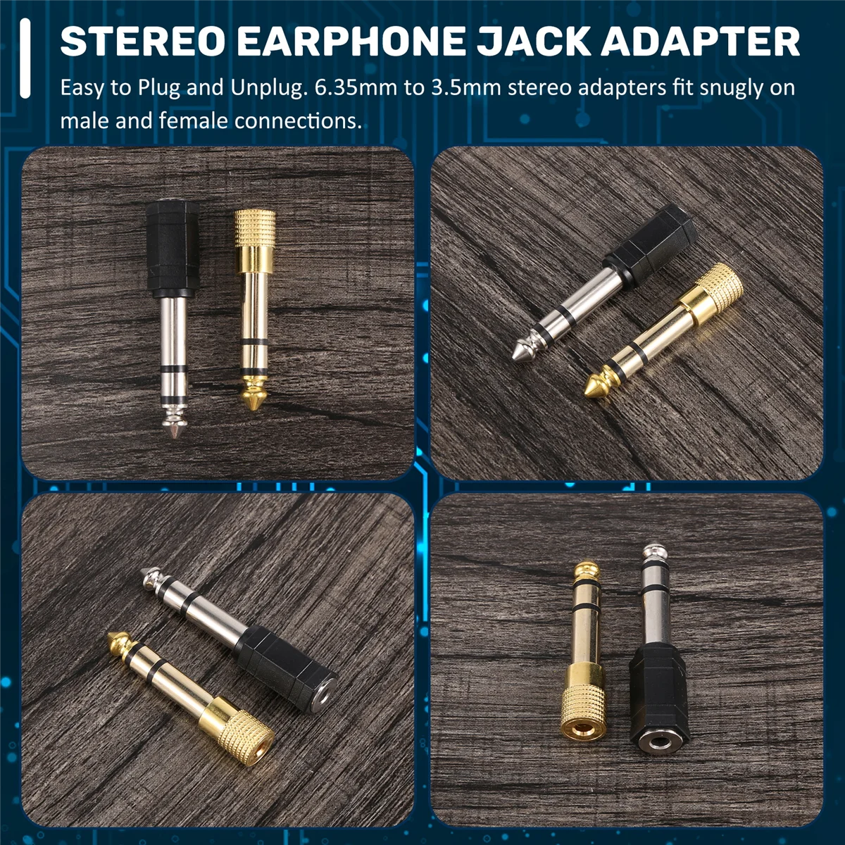 Adattatore per cuffie da 6 pezzi da 6,35 mm (1/4 pollici) maschio a 3,5 mm (1/8 pollici) femmina Adattatore jack per auricolari audio stereo, piatto nero/oro