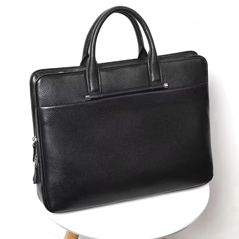 Maletín de gran capacidad, bolso para ordenador portátil de cuero auténtico, bolsos de cuero de alta calidad para hombre, bolso de hombro con múltiples compartimentos para negocios