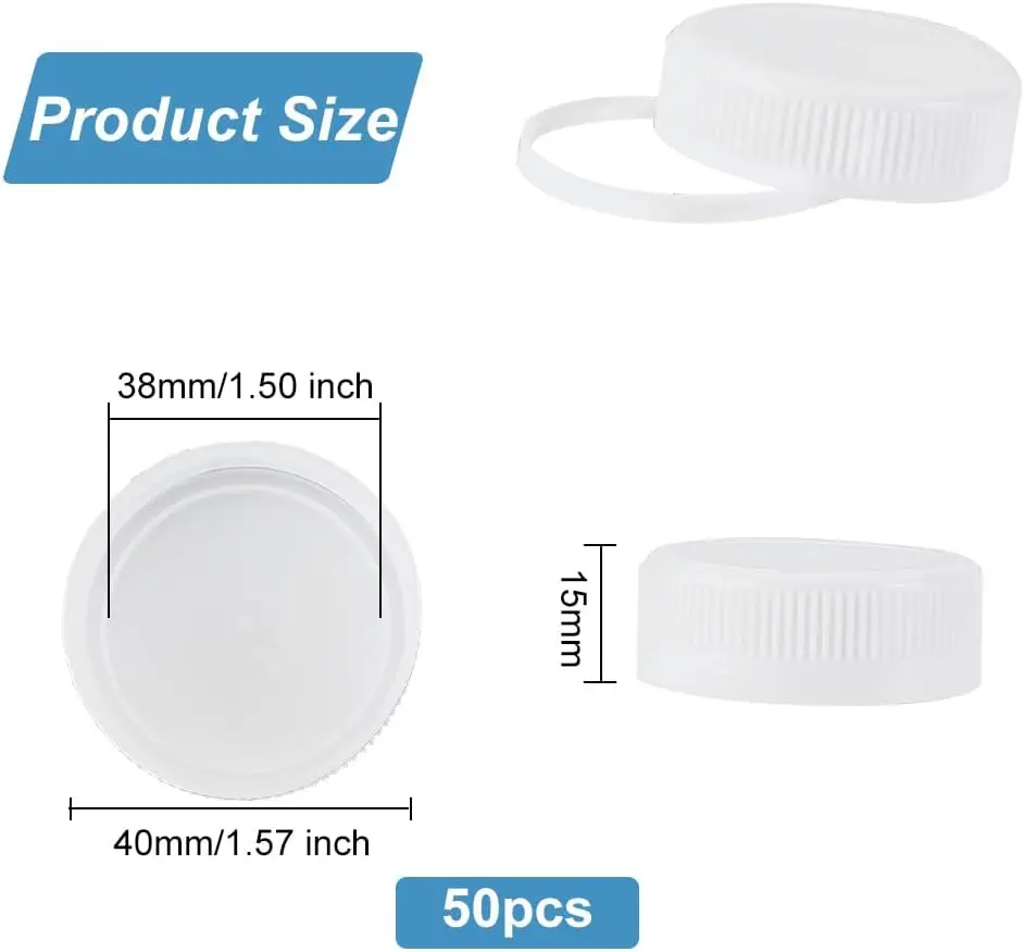 50Pcs Plastic Bottle Caps White Screw-On Caps 38mm Inner Diameter Bottle Jug Storage Cap Lids White Plastic Tamper Seal Lids