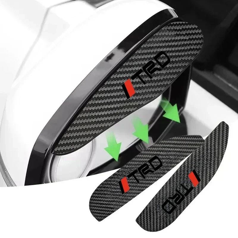 2Pcs Carbon Fiber Car Rearview Mirror Rain Shield Eyebrow Flexible Car Rearview  For Toyota TRD Logo Corolla Chr Avensis Yaris