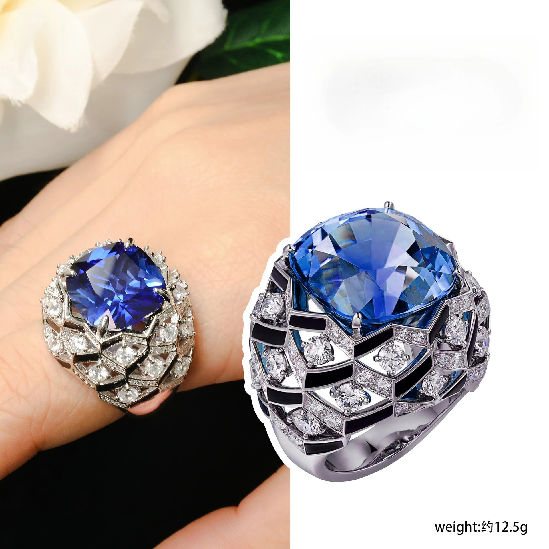 Lab-Grown Royal Blue Sapphire Cushion Cut Ring 925 Sterling Silver Luxury Fine Engagement Daily luxury Jewelry For Men And Women