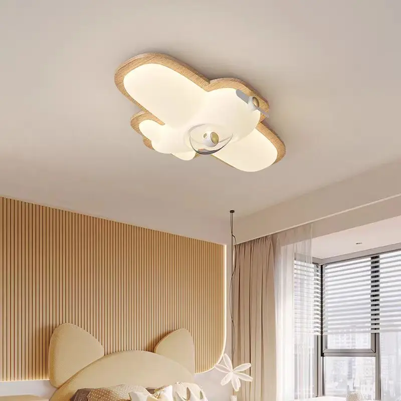 Cute Airplane wood LED Ceiling Light art astronaut Wooden Lamp for Kid's room decor Bedroom Living Dining Room Minimalist lamp