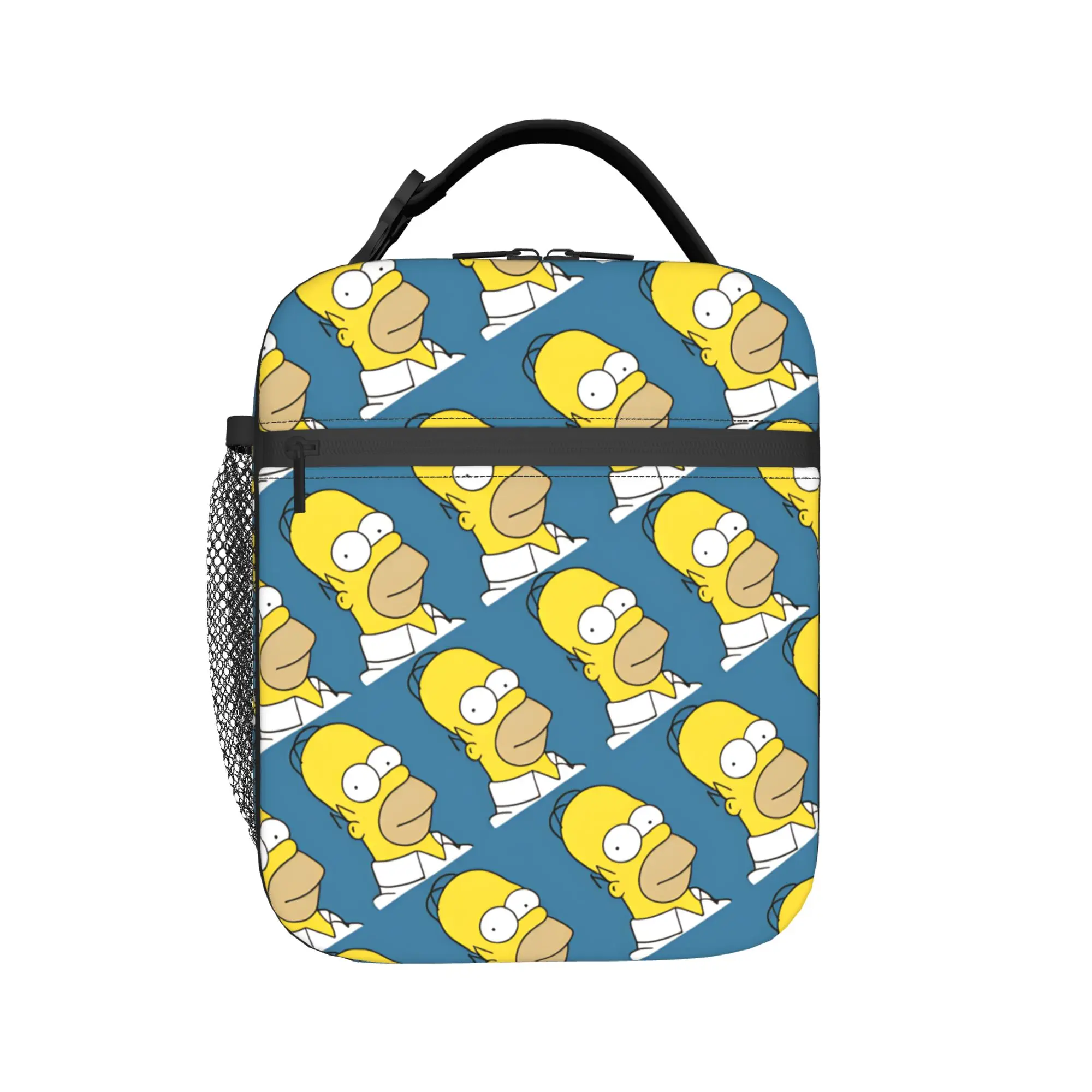 S-Simpsons Homer Face Pattern Lunch Bag  Cute Lunch Box For Adult School Portable Zipper Cooler Bag Oxford Custom Tote Food Bags