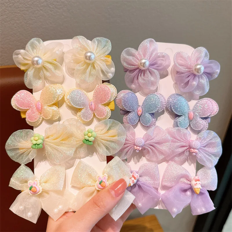 Summer Candy Color Children\'s Bow Hairpins Princess Super Fairy Gauze Flower Bangs Clip Girl\'s Harmless Side clamp Headdress