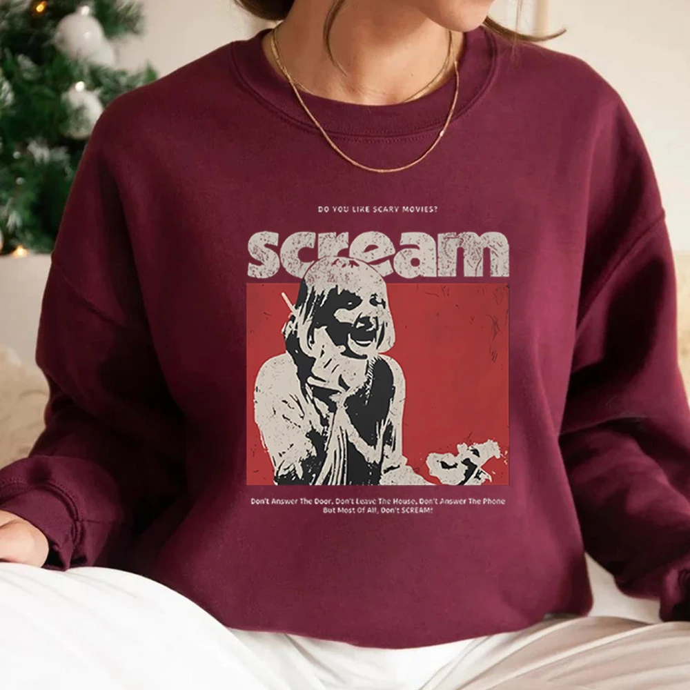 

Vintage Scream Movie Sweatshirt Retro Horror Graphic Tee Scary Movie Hoodie Halloween Fall Unisex Long Sleeves Sweatshirts