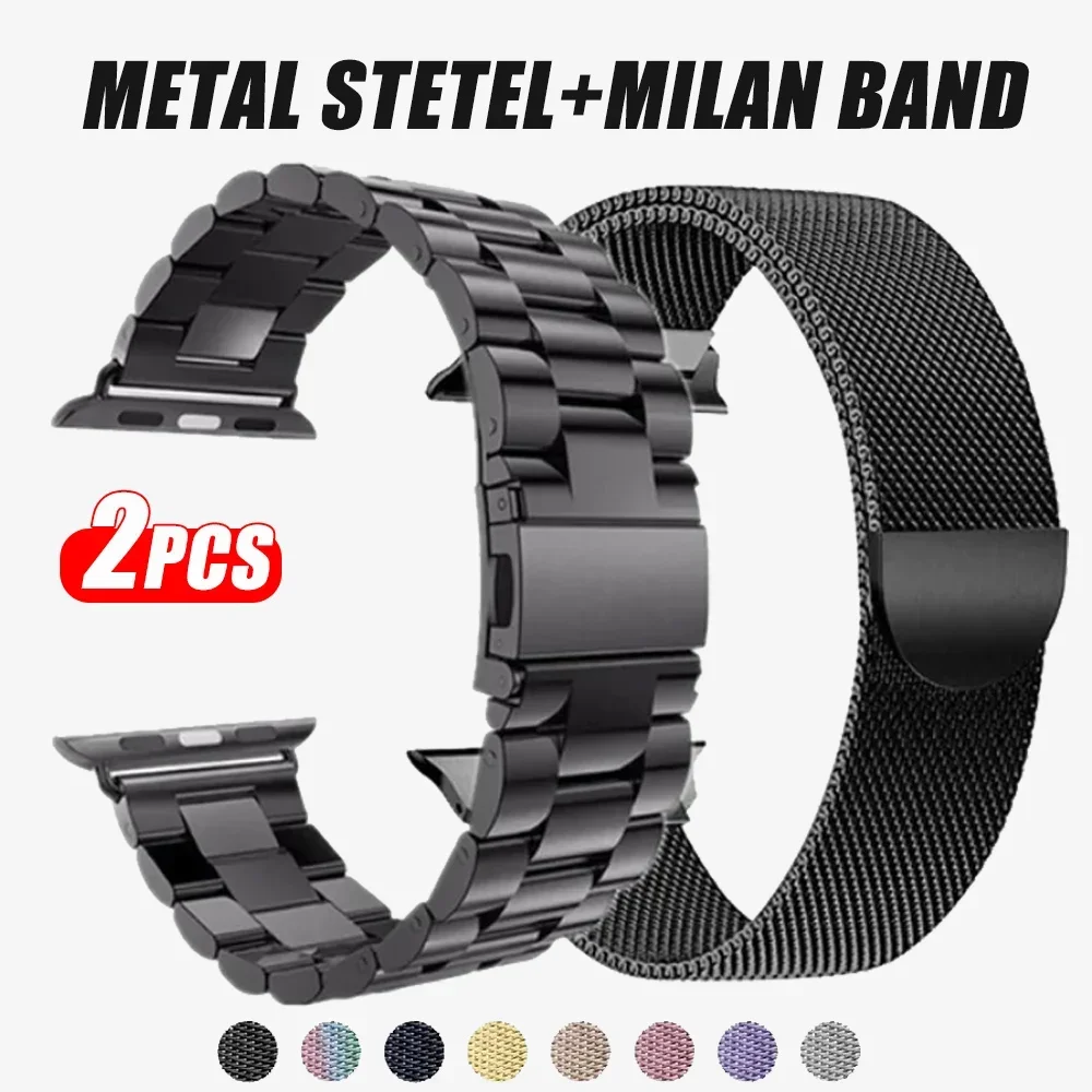 Stainless Steel Band For Apple Watch Ultra 2 49mm 45mm 41mm 40mm 44mm Metal Strap Bracelet iWatch series 9 8 7 6 5 SE