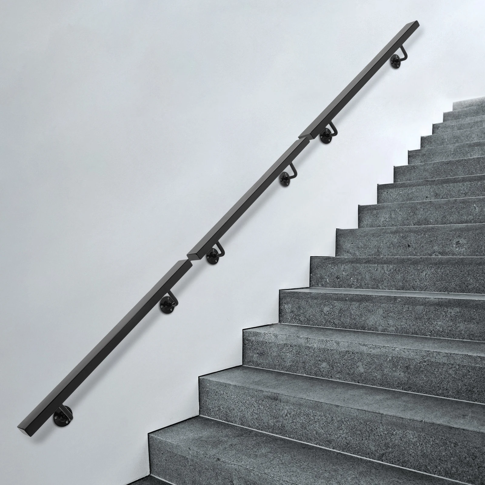 

Black Stainless Steel 10 Feet Rectangular Stair Handrail Load 200 Pounds Wall Railing Anti-skid Guardrail