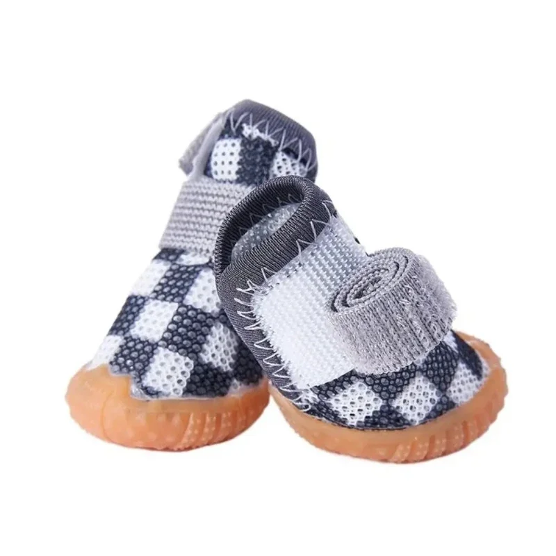 4-Piece/Set Anti Slip Breathable Small Dog Mesh Sandwich Mesh Hollow Dog Boots Pet Dog Shoes Wear-Resistant and Soft