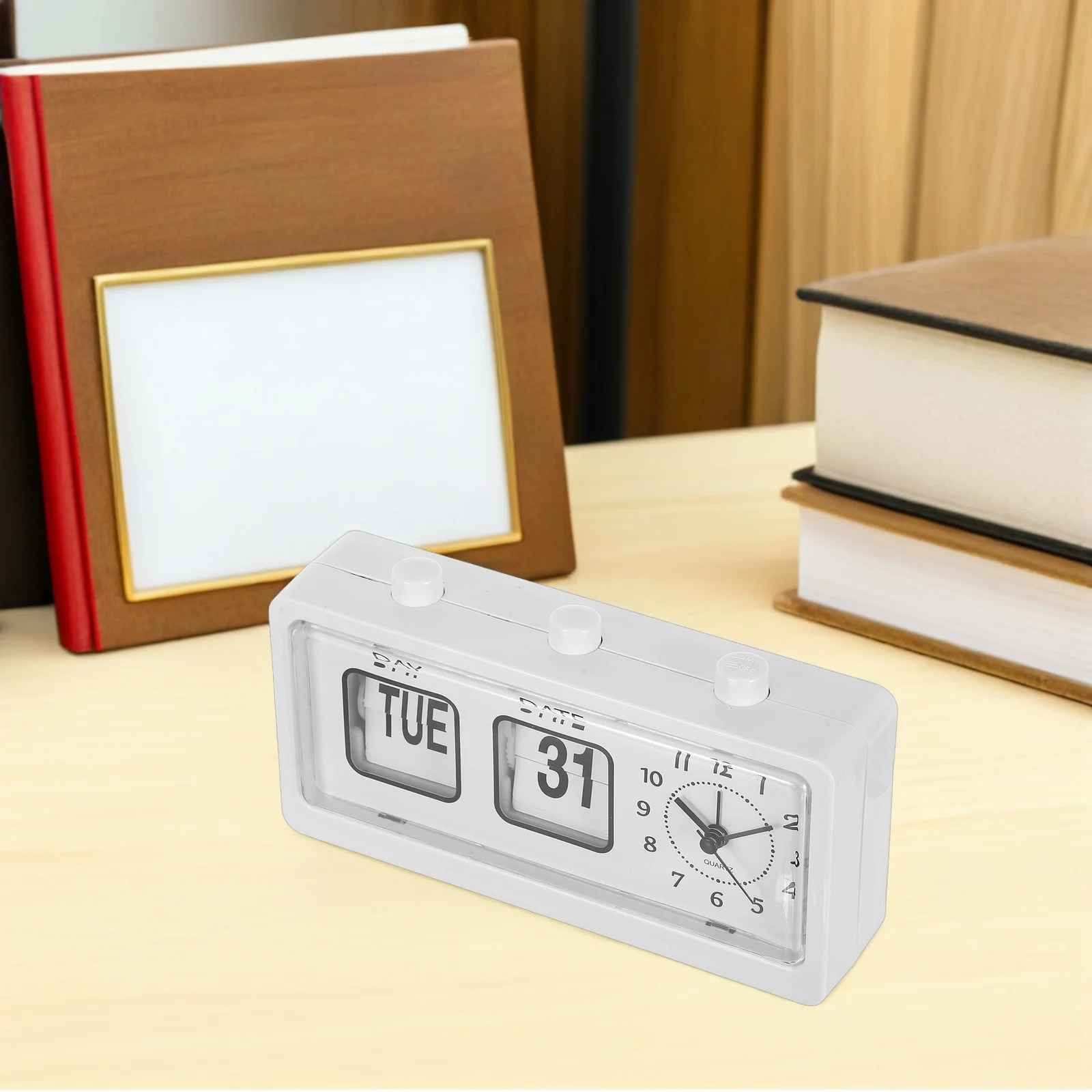 Orologio da tavolo con calendario manuale, design retrò con rotazione della pagina, non richiesto per la camera da letto dei bambini, l'ufficio, la sala studio educativa