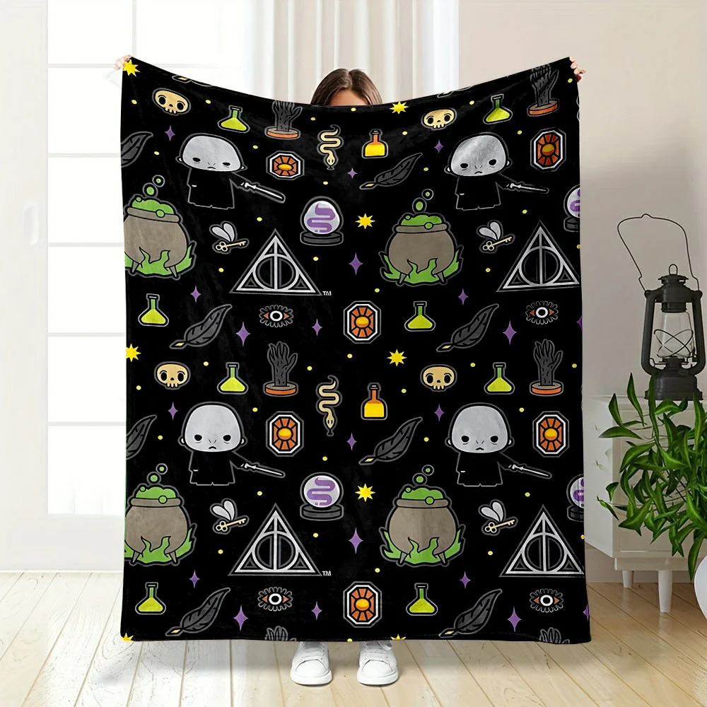 Harry Potter Magic Tools Hat Stick Pattern Blanket Warm Soft Fluffy Kids Adult Sofa Bed Throw Blanket Suitable Travel Camping