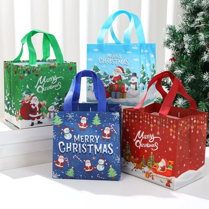 4pcs Christmas Santa Claus Non-woven Gift Bags Merry Christmas Decoration For Home 2024 Xmas Snowman Tote Bag New Year Gift 2025