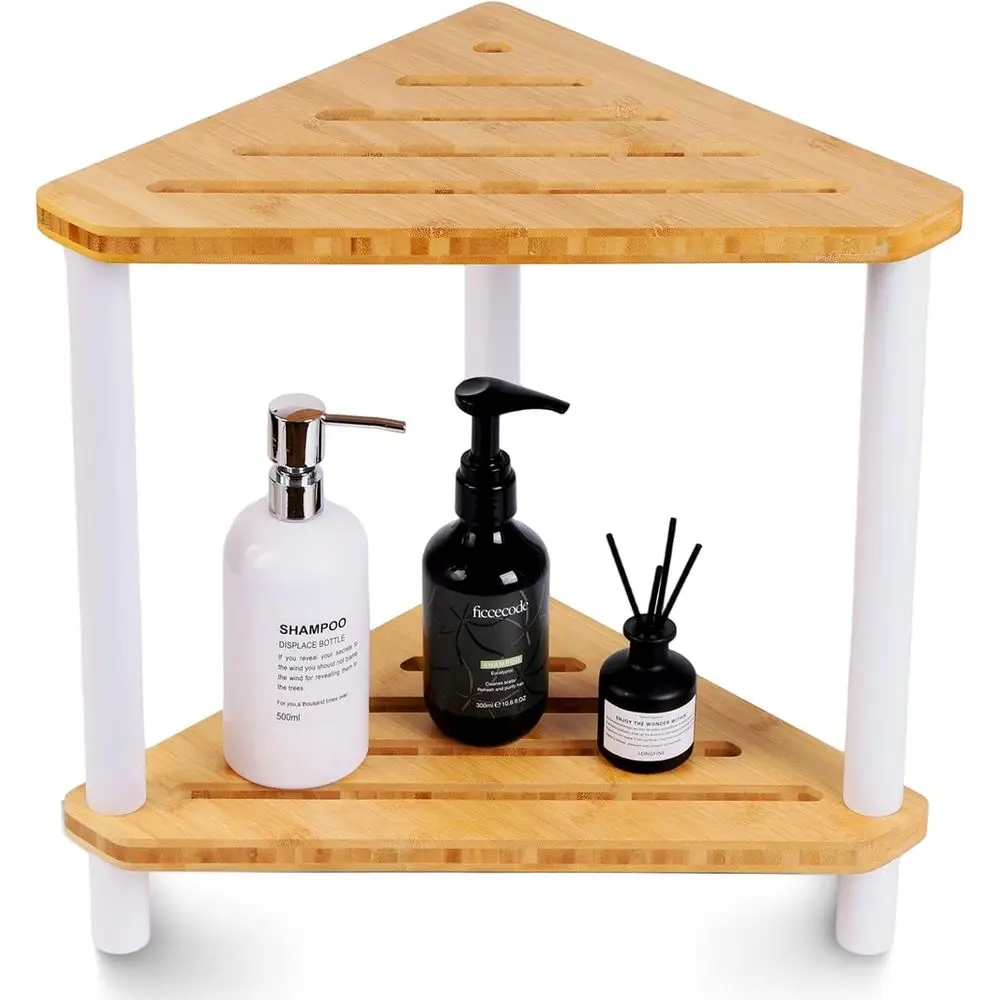

Bamboo Shower Stool or Inside Shower,2-Tier Waterproo Shower Bench Small Spaces,Shower oot Rest with Storage Shel Bath Seat Whit