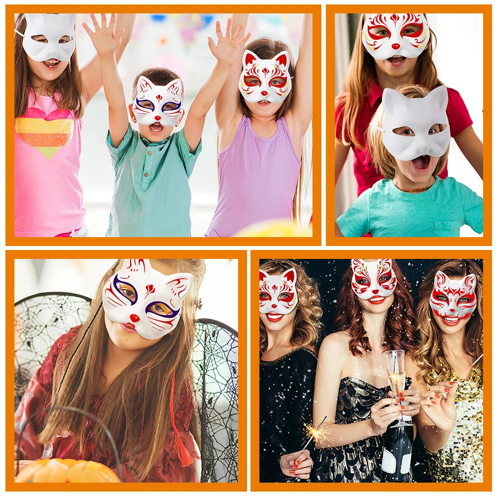 고양이 흰색 얼굴 장식 공예 미스를 장식하는 2 Pcs 마스크 손으로 그린 ​​종이 마스크