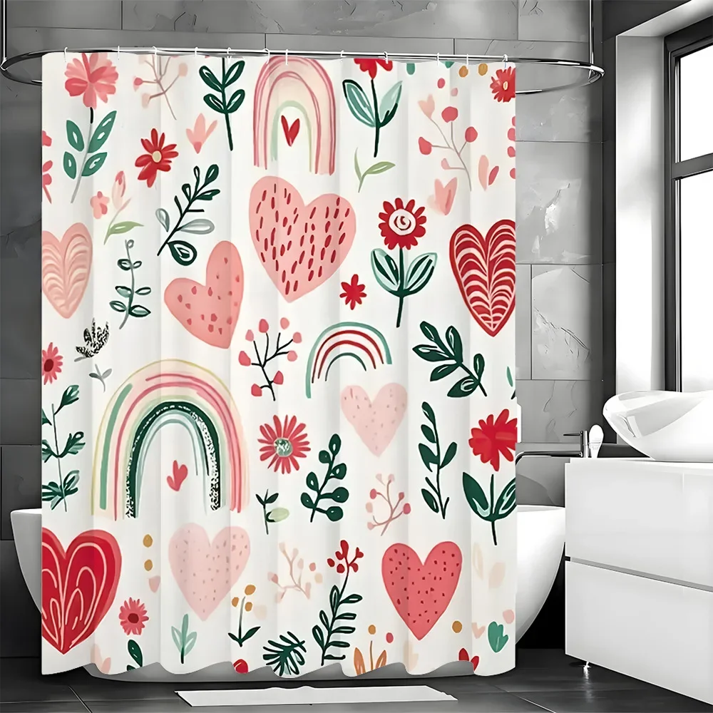 Painted hearts and rainbows Shower Curtain Washable Dirt-Resistant Shower Head waterproof Polyester Bath Curtain For Home Decor