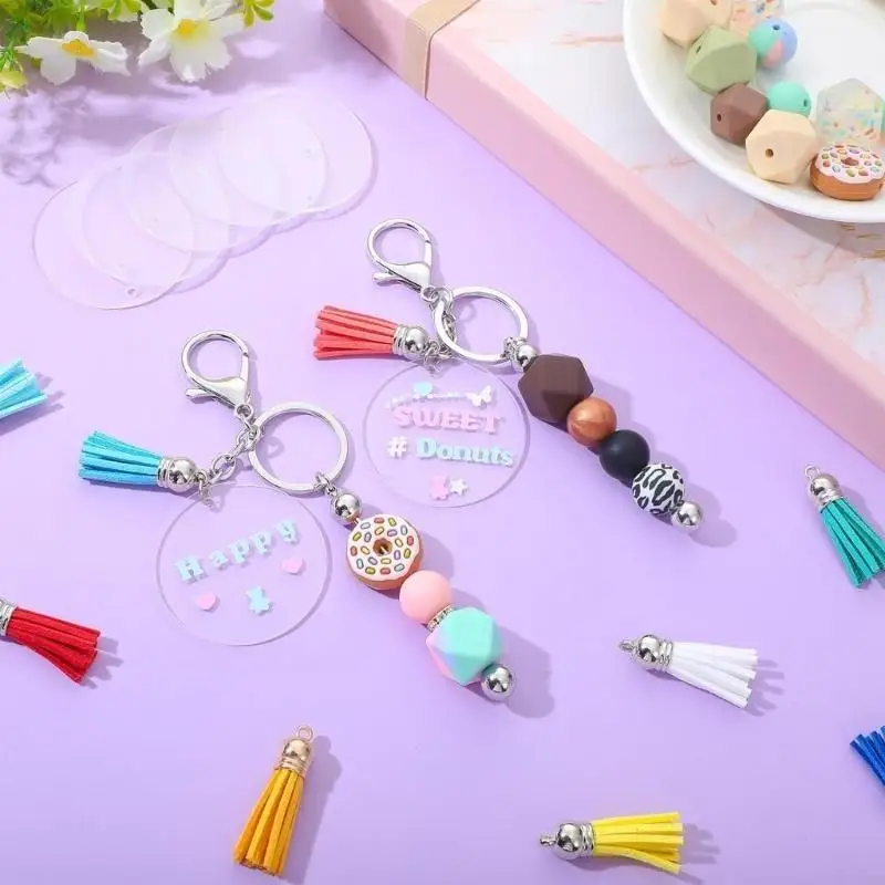  Set of 20 DIY Beaded Keychain Detachable Beadable Keychains Bars Handmade Craft