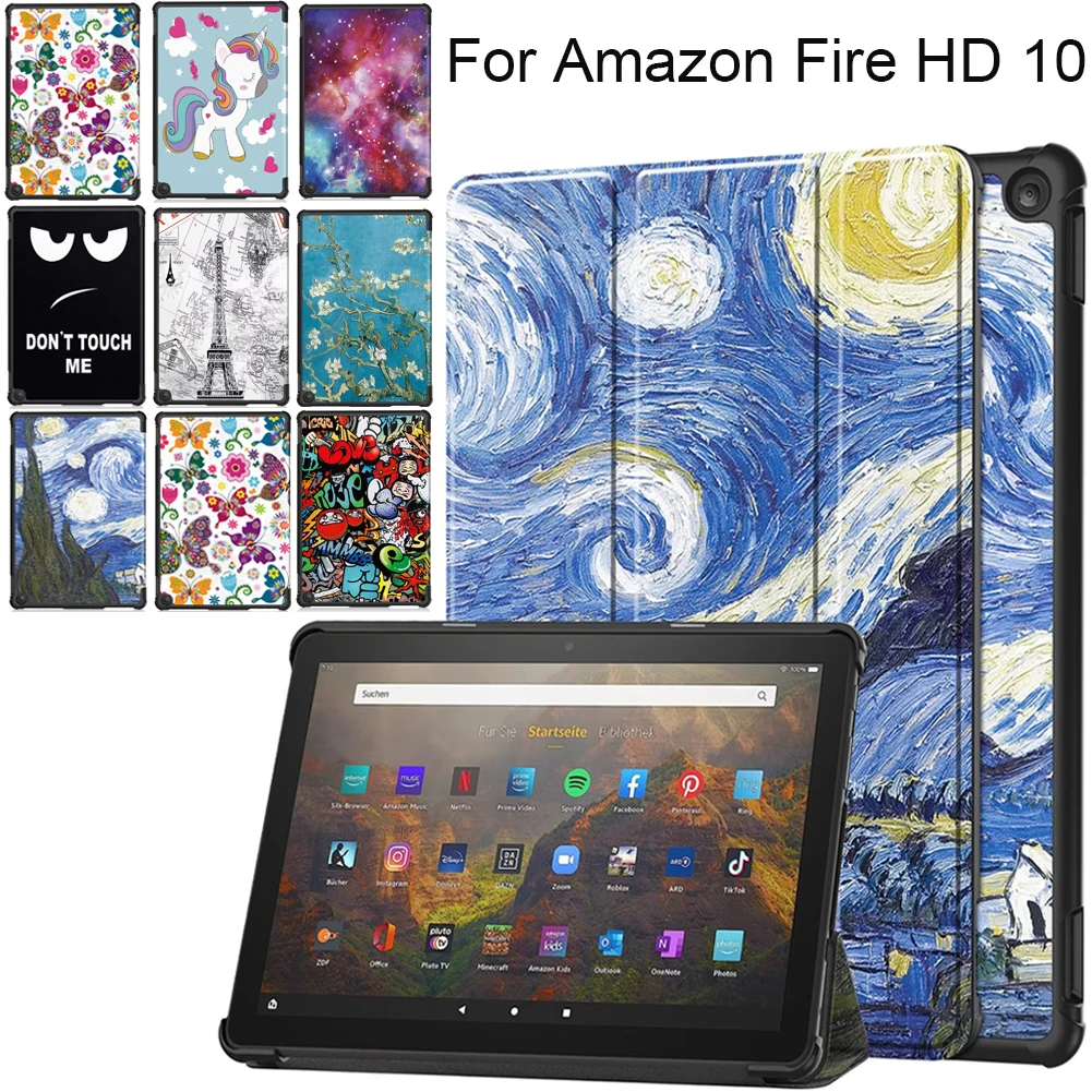 Case For Amazon Fire HD 10 Tablet 2023 10.1'' Stand Cover PU Leather Auto Wake/Sleep Folding Stand Cover Tablet Protective Case