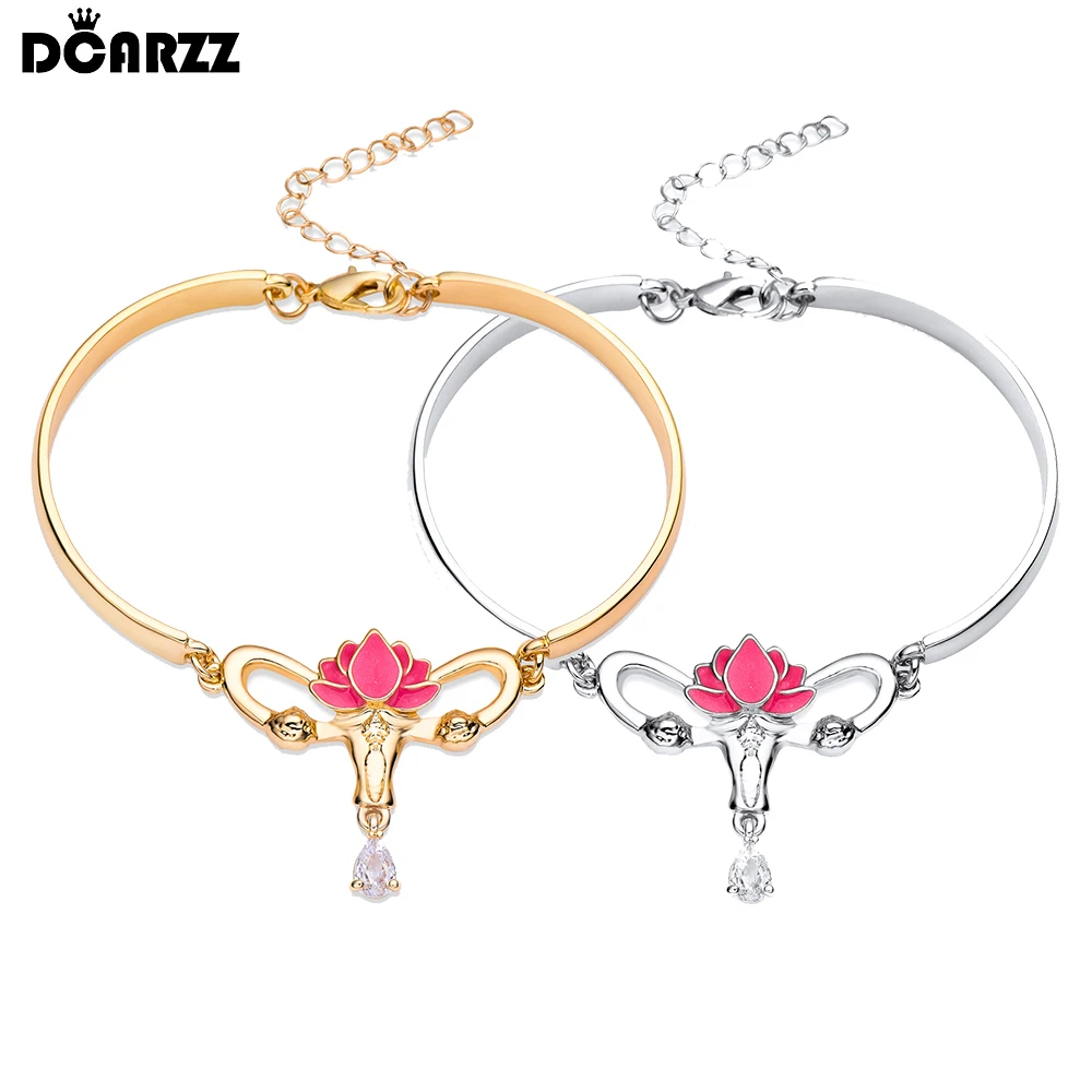 DCARZZ Creative Medical Uterus Charm Bangle Medicine Gynecology Jewelry with Crystal Bracelet for Women Doctor Nurse Gifts