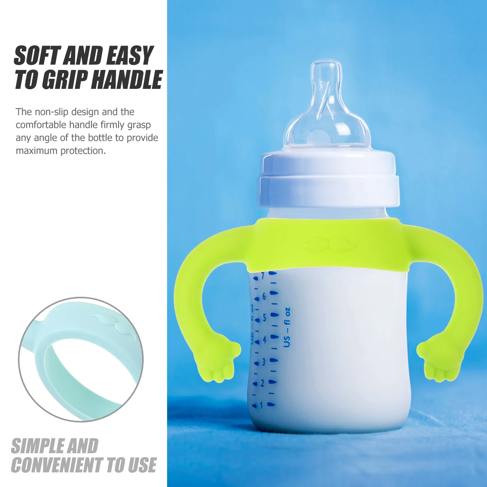 2Pcs Silicone Baby Bottle Handles Wide Neck Double Handle Infant Bottle Handle Ergonomic Non Slip Toddler Feeding Aid