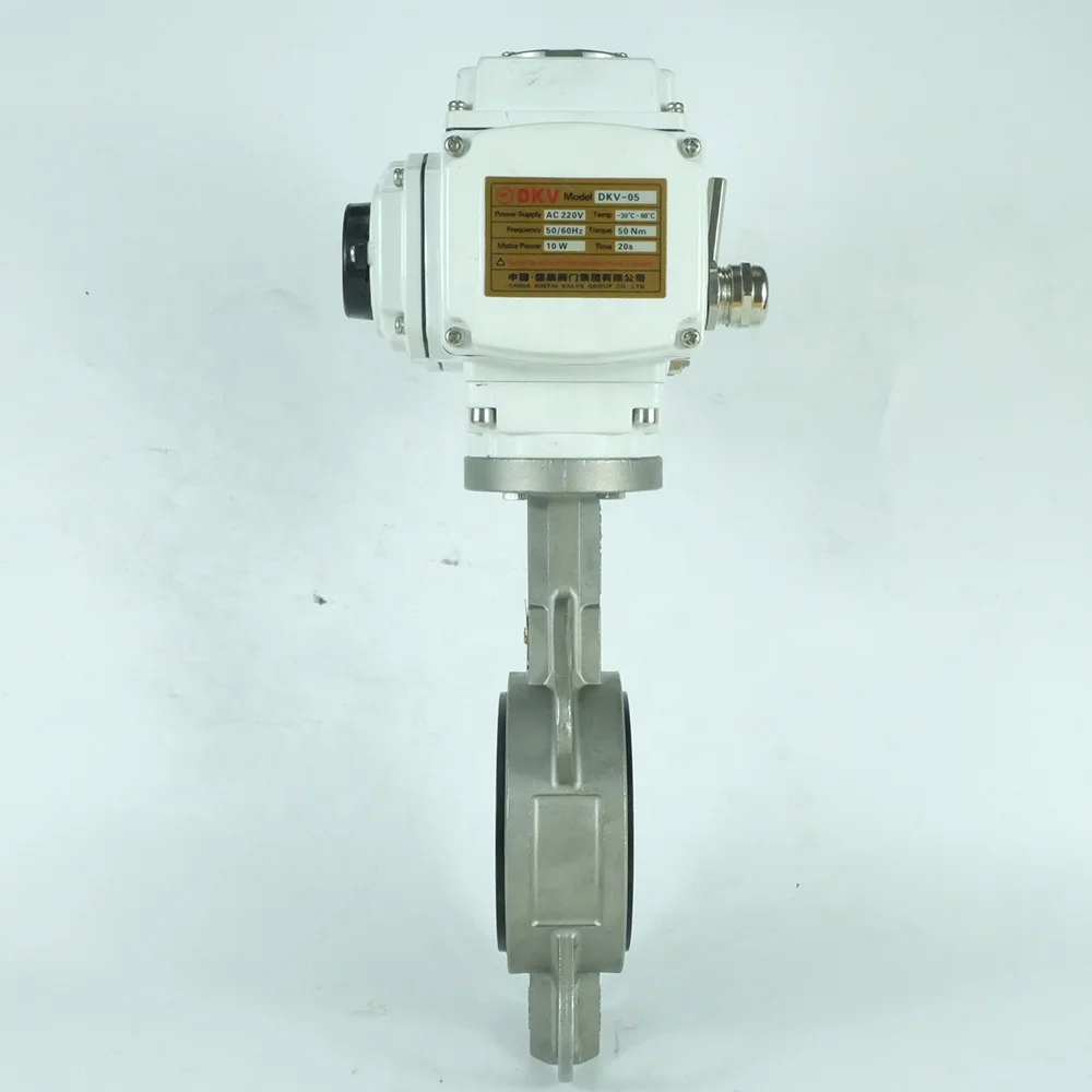 Válvula Borboleta Elétrica PN 16 em Aço Inoxidável 304 com Atuador Elétrico Inteligente 24VDC Tipo Wafer PTFE