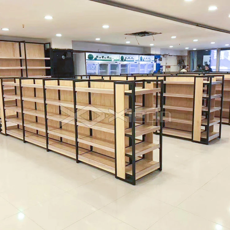 Rak Supermarket Kayu Custom, Rak Display Retail, Stand Display Laris untuk Rak Toko Kelontong