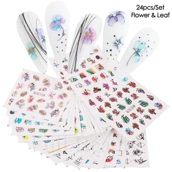 Flower Nail Sticker Set Summer Water Decal Nail Art Ink Flowers Leaves Graffiti Slider for Nail Decoration Foils Tattoo