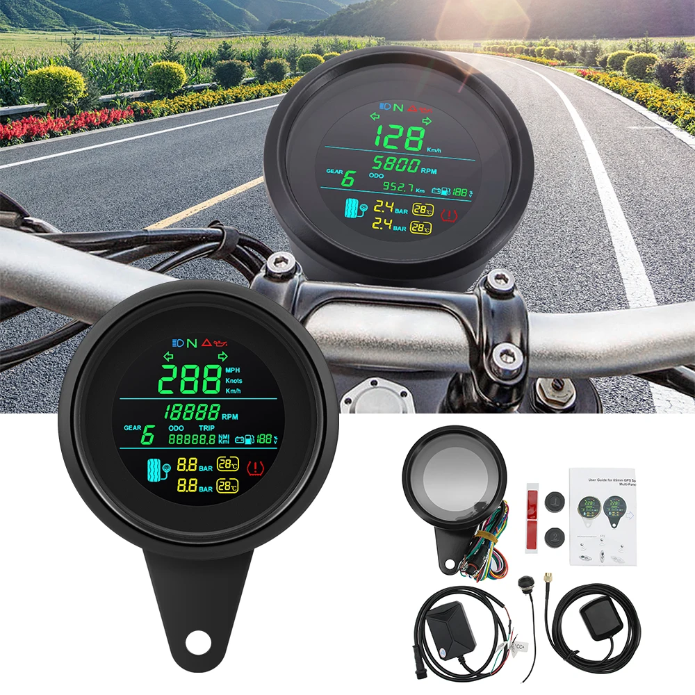 Motorcycle Speed Meter Round Digital Dashboard with Green LED Speedometer MPH Knots Km/h RPM Mileage Motor Odometer Display 12V