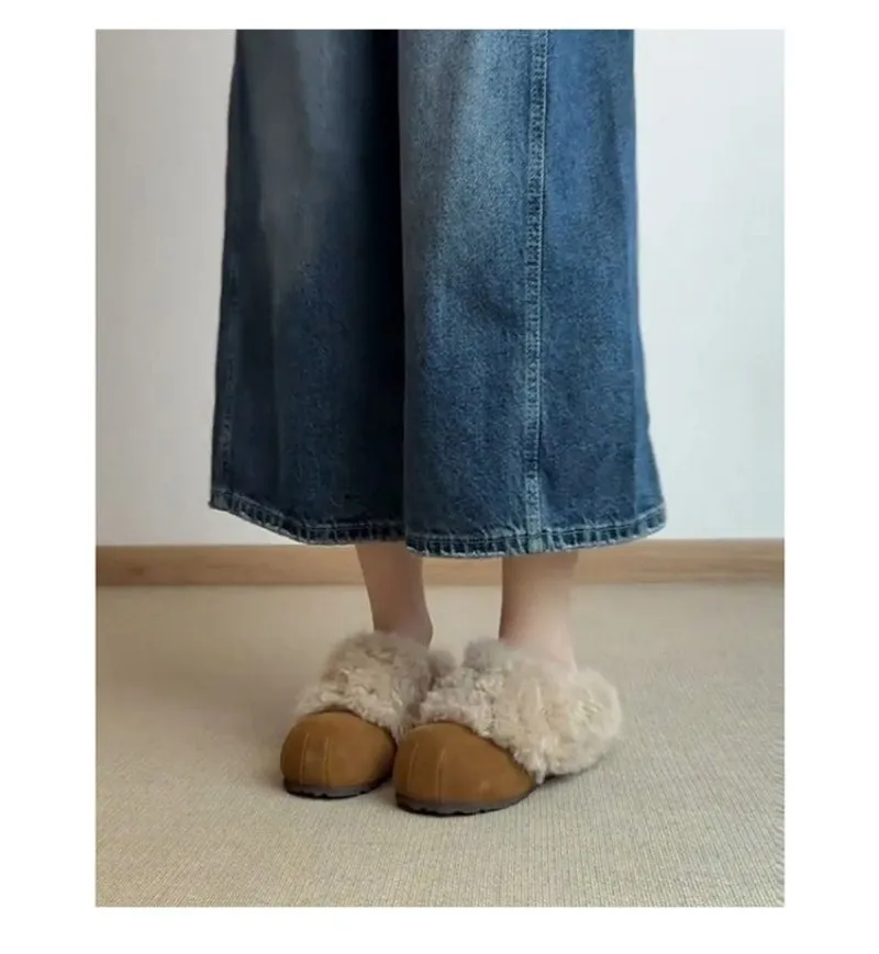 Neue Wintermodelle: Warme und vielseitige Outdoor-Schuhe zum einfachen Anziehen. Retro-Hausschuhe im runden Stil, mit flauschiger, rutschfester Sohle und erhöhter Absatzhöhe. – Detail 8