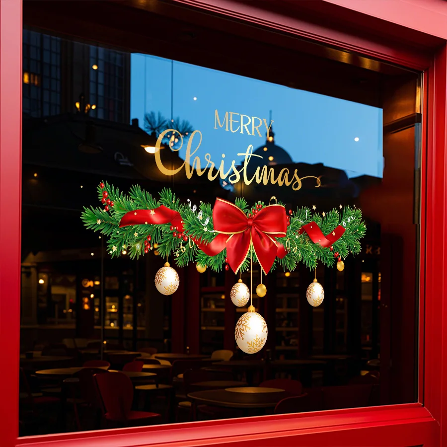 1pc 45CM*60CM Christmas decorative window sticker with bow and waistline design, suitable for creating festive party atmosphere and scene decoration, a whole sheet of electrostatically attached window and door sticker