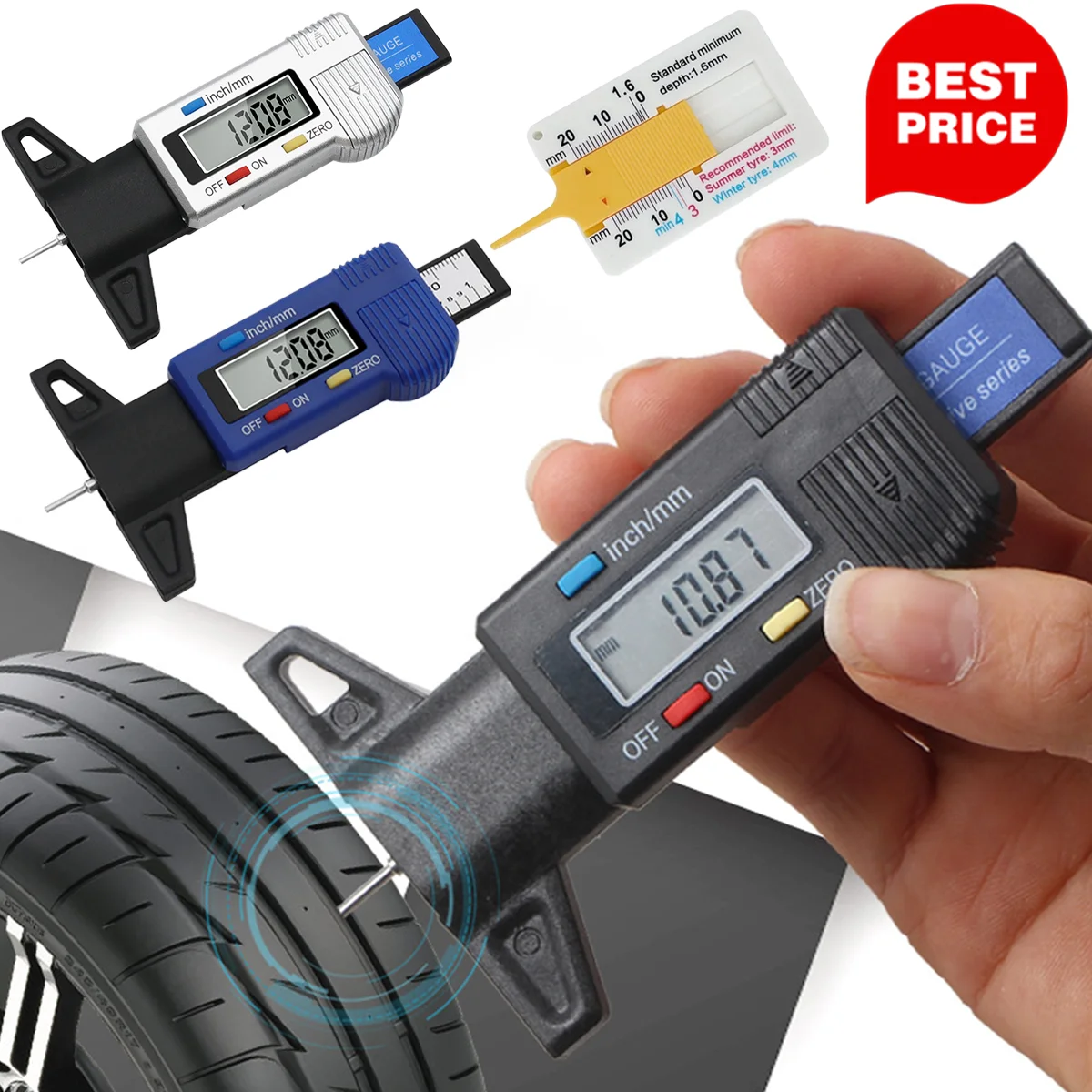

Digital Depth Gauge Caliper Tread Depth Gauge Meter Car Tire Measurer Tool LCD Tire Tread Gauge Caliper Repair Tools Car Parts