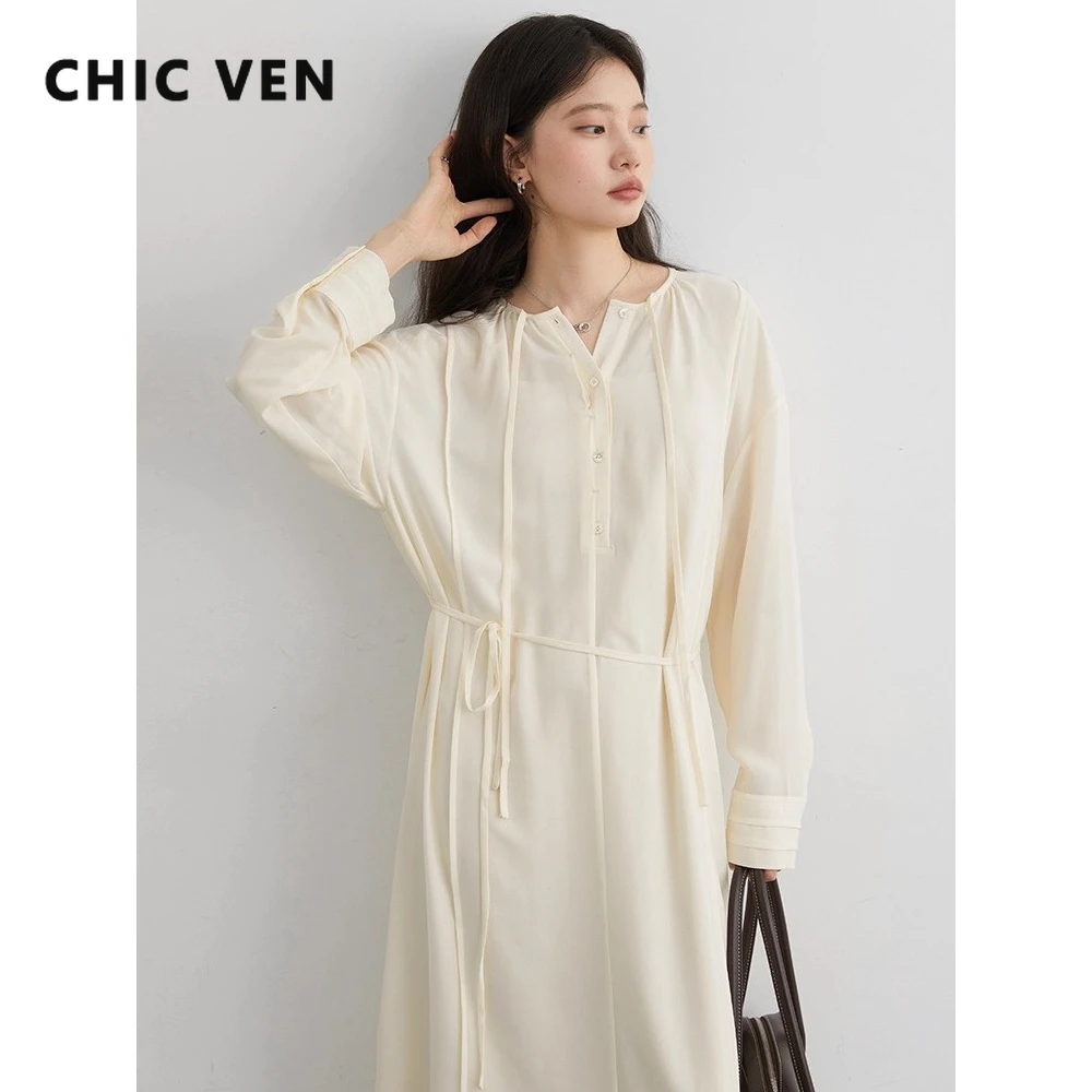 

CHIC VEN Женские комплекты платьев с длинным рукавом Свободные повседневные новые нижняя юбка с круглым вырезом на шнуровке Комплект из двух предметов Пуловер Одежда Весна Осень