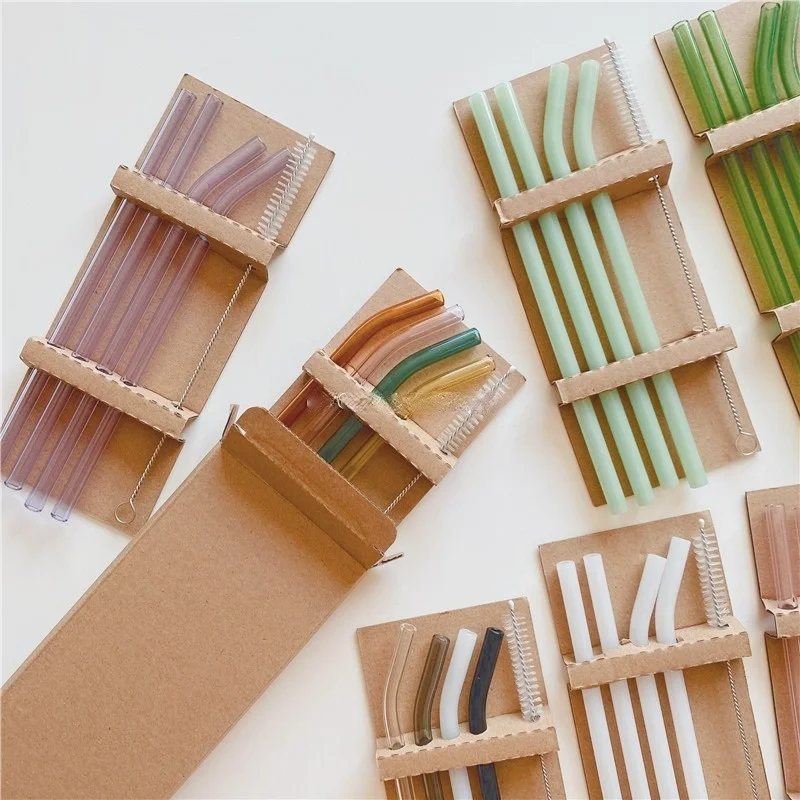 4 Máy Tính Có Thể Tái Sử Dụng Kính Ống Hút Nước Cốc Ống Hút Cốc Nhiều Màu Sắc Kính Chịu Lực Chịu Nhiệt Có Ống Hút Bàn Chải Cọ Rửa Làm Sạch Uống Trà Sữa