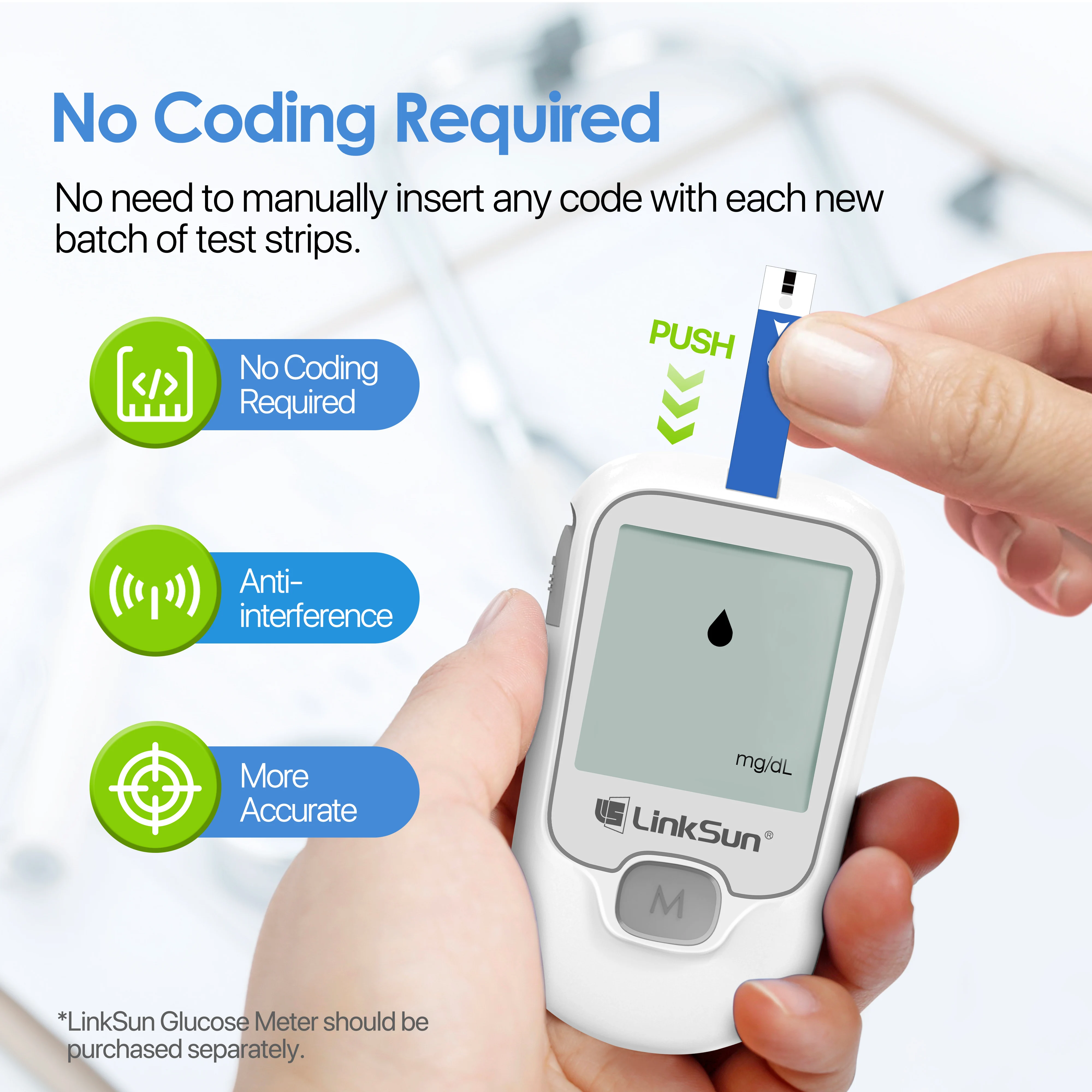 (for G-425-2/-3/427B) 50/100/200/300/500pcs Linksun Blood Glucose Test Strips and Lancets for Diabetes Tester Blood Sugar Meter