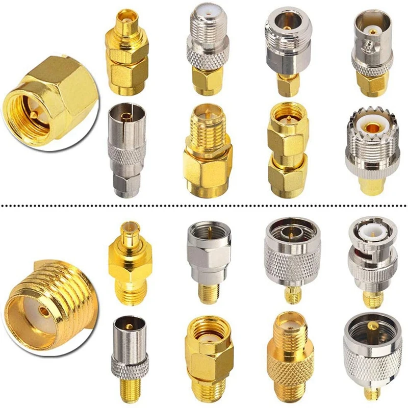 16 Type SMA Connectors SMA Adapter Kits SMA To MCX/TV/F/N/BNC/UHF/RP-SMA Straight Type Nickel Gold Plated Test Connector