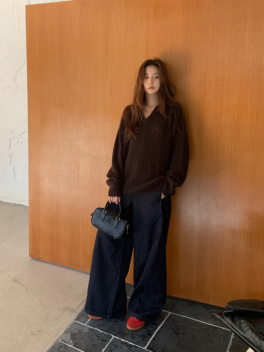 

Джинсы Sixi с высокой талией, прямые, широкие, женские, повседневные брюки, трехмерный крой, в стиле Нью-Йорк, зимние