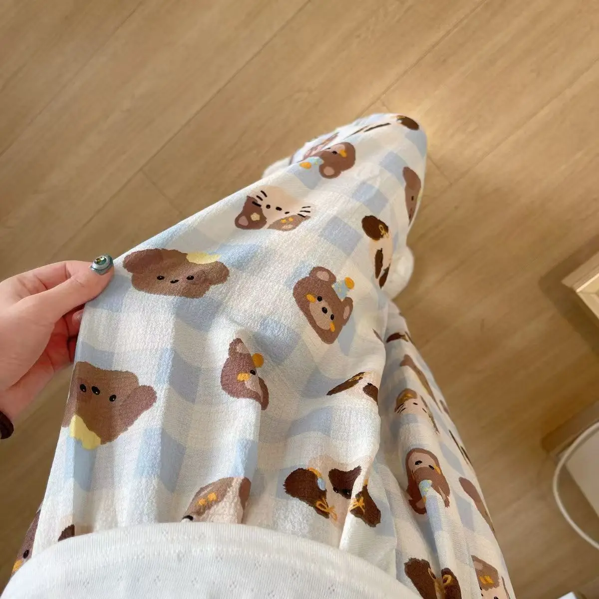 

Kawaii Bear Y2K PJ Pants 2026 Spring Summer Cotton Light Thin Pajama Pants Women Cute Girl Pajamas Loose Cartoon Printed Bottoms