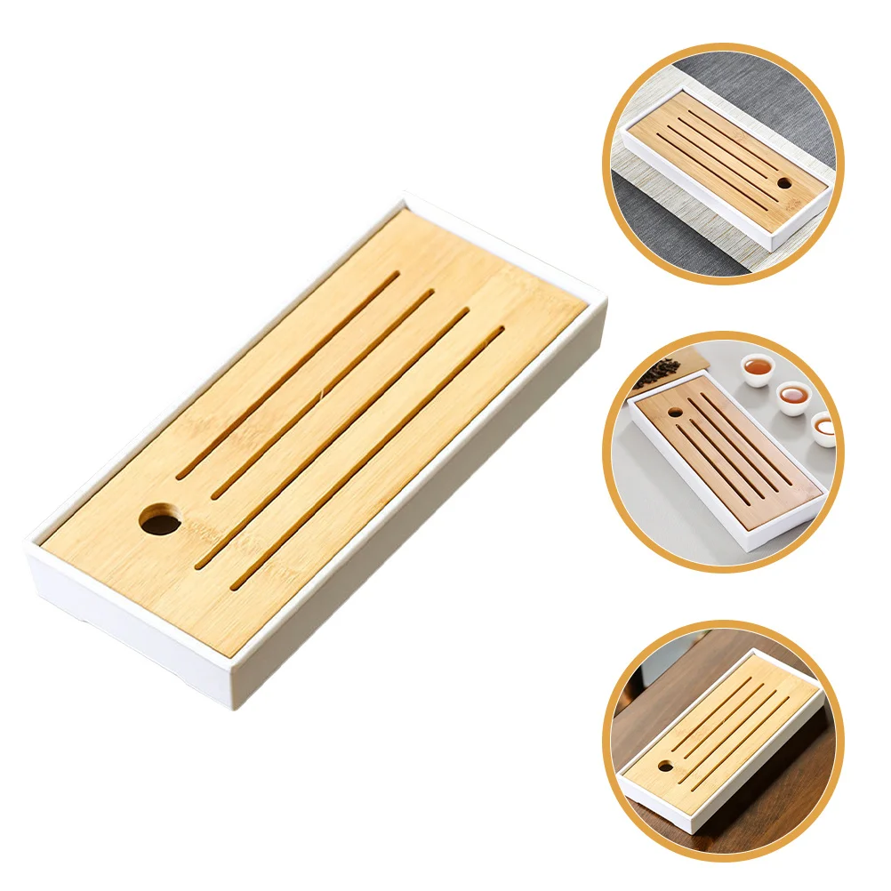 

Bamboo Tea Tray Unique Decorative Style Multiuse for Kitchen Office Coffee Shop Mini Serving Tray Drain Board