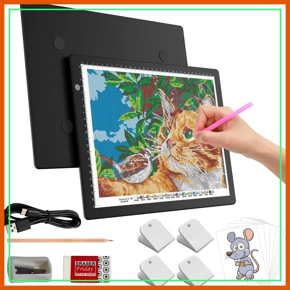 

Ultra-Thin LED Tracing Light Box with 4 Clips, Bright Light Pad for Drawing, Diamond Painting, Sketching, Artcraft