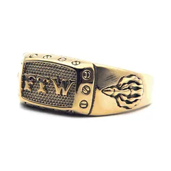 Golden Plated FTW Ring Stainless Steel Retro Punk Style Zircon Cross Tree Cobra Unisex Ring